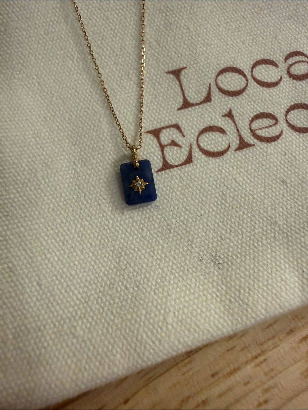 Local Eclectic Gold Chain Necklace  Navy Blue Rectangular Pendant and Star Charm